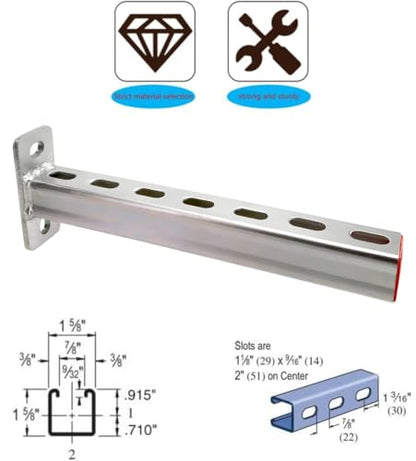 2 Pack Fasteners Braces,Steel Bracket,Steel Frame Stands, Display Stands, Pipe Stands, Metal Support Channel.14 Inch Long