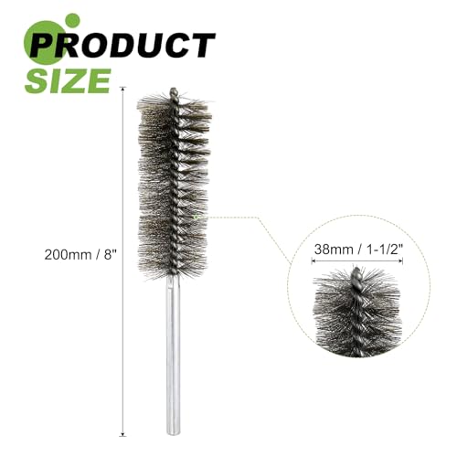 HARFINGTON 4pcs Wire Bore Brush Set 8 Inch Length 1.5 Inch Shank Stainless Steel Bristles Cleaning Brush for Clean Car Part Tube Kitchen Garage - size: 8 x 1.5 Inch