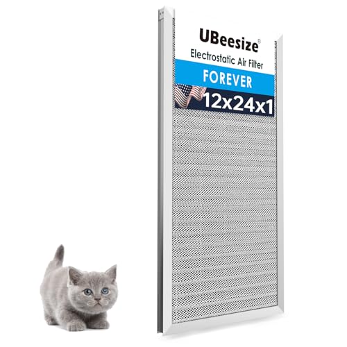UBeesize 12x24x1 Reusable Electrostatic Air Filter HVAC AC Furnace Filter,MERV 8,Washable, Lasts a Lifetime,Permanent Air Filter,Breathe Fresher,Home And Office(Actual Size:11.38x23.38x0.82 Inch) - size: 24" x 12" x 1"
