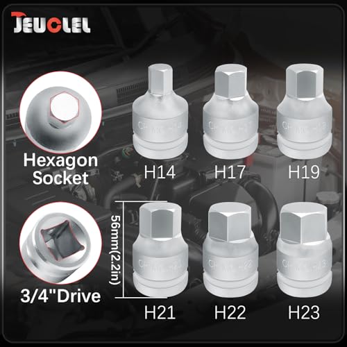 6PCS Hex Impact Bit Socket Set, 3/4" Drive Allen Socket Kit, Cr-Mo - size: 6PCS | Multi-Size Set