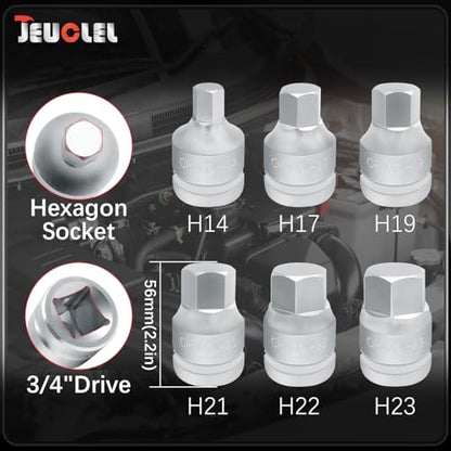 6PCS Hex Impact Bit Socket Set, 3/4" Drive Allen Socket Kit, Cr-Mo - size: 6PCS | Multi-Size Set
