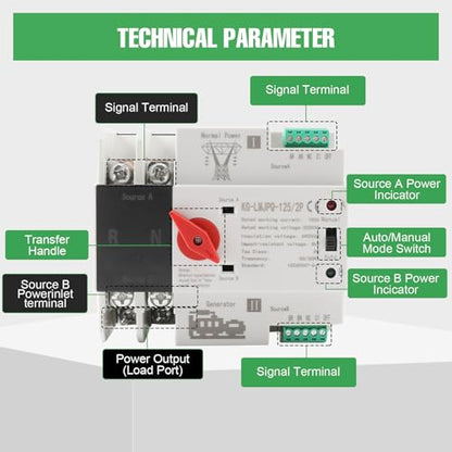 2P 100A Dual Power Automatic Transfer Switch, 220V - size: 2P 100A 220V