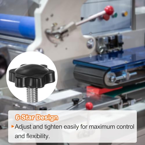HARFINGTON 2pcs Star Knobs M8 x 50mm 304 Stainless Steel Threaded Stud 46mm Plastic 6-Star Head Hand Tightening Thumb Screw Clamping Jig Knob Handle, Black - size: M8 x 50mm x 46mm