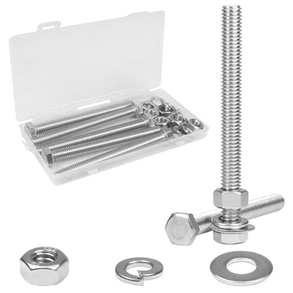 5 Sets 3/8-16x4 Hex Head Screw Bolt,Nuts,Flat & Lock Washers - size: 3/8-16 × 4"
