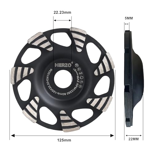 HERZO Grinding Cup Wheel for Concrete 5 inch, Diamond Grinding Disc for Concrete, Stone, Natural Stone, Tile Adhesive, Granite, Masonry, 5in Cup Wheel for Angle Grinders - style: 125mm triangular