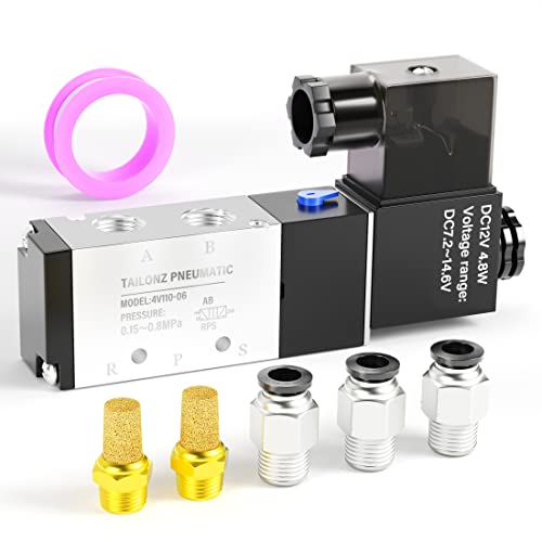 TAILONZ 1/8"NPT DC12V Solenoid Valve 2Position 5Way Junction Box 4V110-06 - color: DC12V, size: 2 Position 5 Way-1/8"NPT