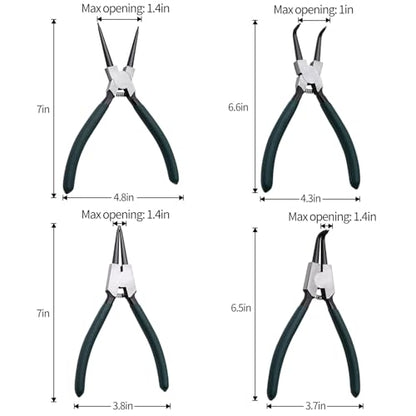 4pcs 7in Snap Ring Pliers, 5/64in Tips - color: 4pcs Regular Tip Snap Ring Pliers