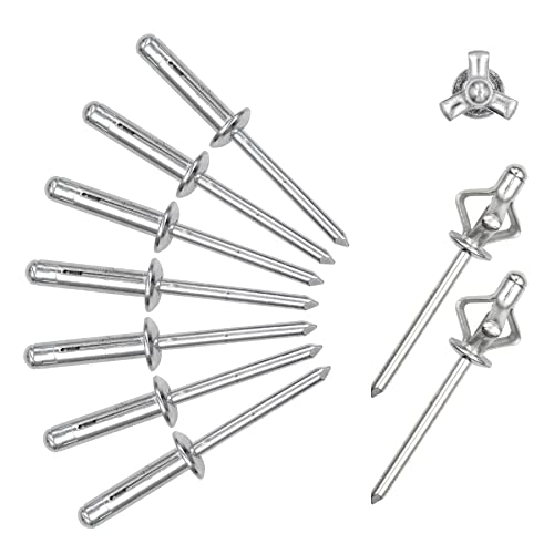 ALLCLEAN 3/16" x 3/4" Tri-Fold Rivets Assortment - 60Pcs,Silver Tri-fold Exploding Pop Rivets Solid Aluminum Tri Grip Rivets Bulb Style Rivets for Kayak Marine Boat - color: Silver, size: 3/16"x3/4"