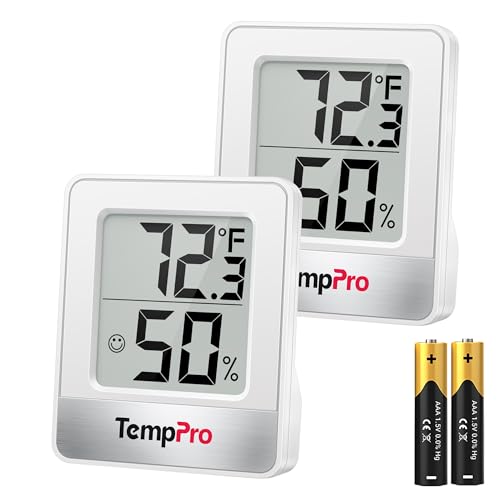 TempPro TP49 2 Pack Digital Hygrometer Indoor Thermometer - color: White Indoor Thermometer