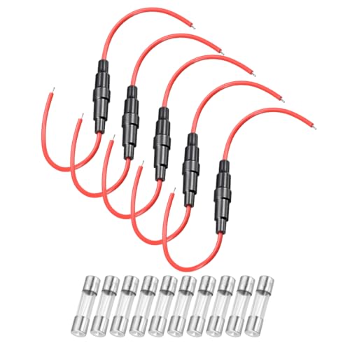 uxcell 5 Pcs 5x20mm Inline Screw Type Fuse Holder 18 Gauge AWG Red Wire with 10 Pcs 6.3A Fast Blow Glass Fuses - size: 18awg,5x20mm, style: 6.3A