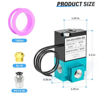 TAILONZ PNEUMATIC 2 Way 3 Port Mac Valve, DC12V, 5.4W, 1/8”NPT Electronic Booster Control Solenoid Valve High-Frequency Solenoid valve35A-ACA-DDAA-1BA (Pack of 2) - size: DC12V (Pack of 2)