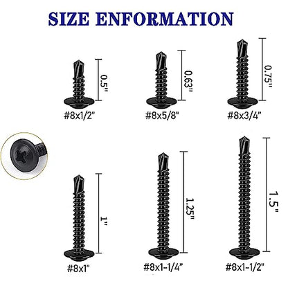 410 Stainless Black #8x1-1/4 Phillips Head Self-Drilling Screws 100 pcs - color: BLACK, size: #8x1-1/4"