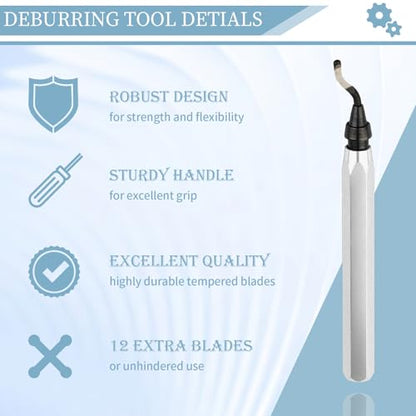 Deburring Tool with 12 HSS Blades for Metal Resin PVC 3D Print - color: Silver