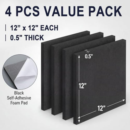 4 Pcs 0.5 Inch Thick Foam Padding Sheet with Adhesive Backing - color: Black, size: 0.5 Inch Thick, 12 x 12 Inches