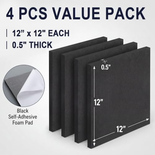 4 Pcs 0.5 Inch Thick Foam Padding Sheet with Adhesive Backing - color: Black, size: 0.5 Inch Thick, 12 x 12 Inches