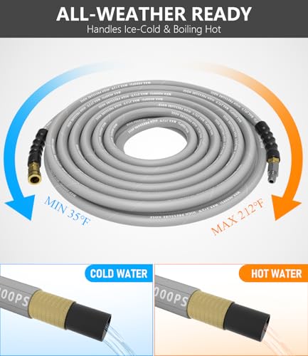 Pressure Washer Hose 200FT with 3/8'' Quick Connect, 4200 PSI - color: Gray, size: 200FT