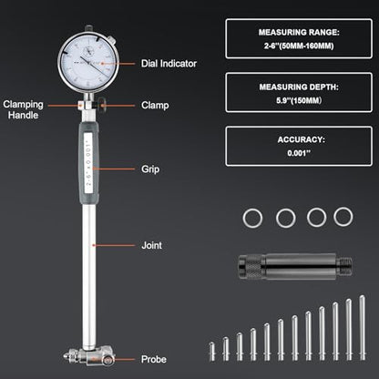 Dial Bore Gauge Set with 2"-6" Range, 0.001" Accuracy