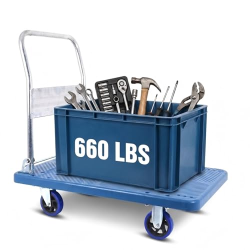 660lbs Foldable Platform Truck Dolly with Swivel Wheels, Heavy Duty Moving Platform Hand Truck, Moving Flatbed Cart Push Cart Platform Dolly Cart for Groceries, Warehouse(35.43" x 23.62") - style: 660lbs