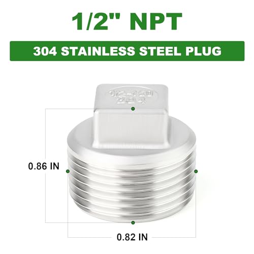 TAISHER 5Pcs 304 SS Square Thread Socket Pipe Plug Fitting 1/2" NPT Male - size: 1/2" MNPT(Plug)