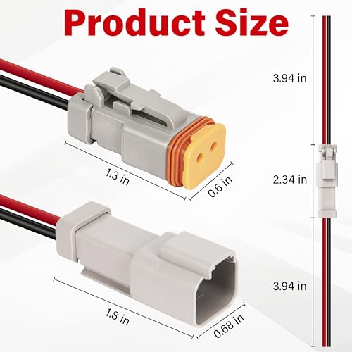 Deutsch DT 2 Pin Grey Male Female Wiring Harness Connector 2 Kits, 16 AWG - color: 2 Sets-Grey, size: 2Pin