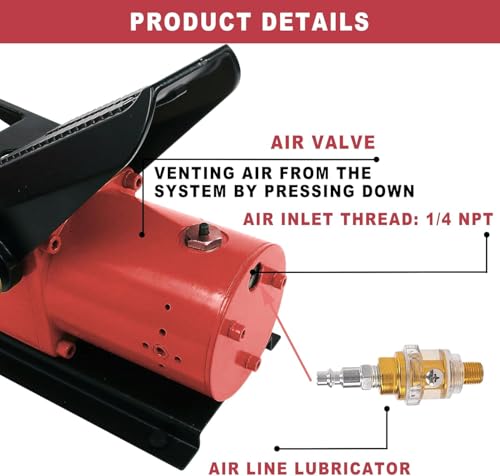 HEROSON High Pressure Pneumatic Pump, 10,000 PSI, 0.7L Reservoir, NPT 3/8" Oil Outlet, NPT 1/4" Inlet, Foot Operated Air Hydraulic Pump - color: red