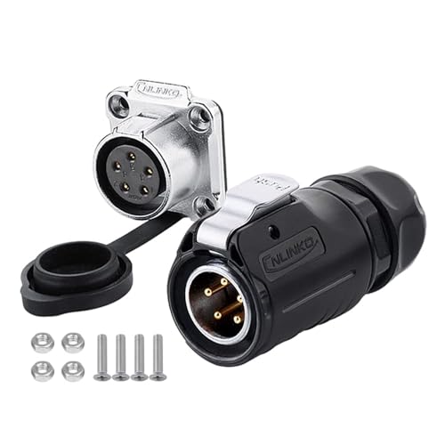 CNLINKO LP20 Series Waterproof Connector, IP68 5pin Waterproof Connector, 5pin Power Connector Fast Locking, M20 5pin Connector for LED Lamp Project Cable Assemble Type (5 pin) - size: 5 PIN, style: Black/4-Hole Socket