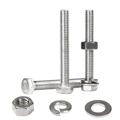 MroMax 10 Sets 5/16-18 x 2-1/2" Hex Head Screw Bolt, Nuts, Flat Washer & Spring Lock Washers Kits,Fully Threaded, Stainless Steel 18-8（304）, Bright Finish - size: 5/16-18 x 2-1/2" (10 Sets)