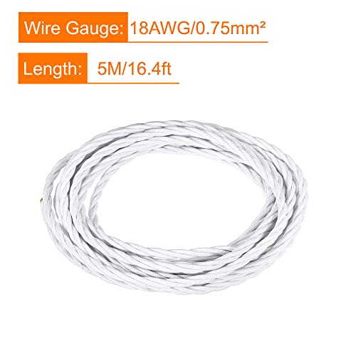MECCANIXITY 16.4Ft Twisted Cloth Covered Wire, 18/3 Cloth Covered Electrical Wire Vintage Industrial Electronic Wire Cloth Cord Cable for Pendant Light DIY Project, White - color: White, size: 16.4Ft