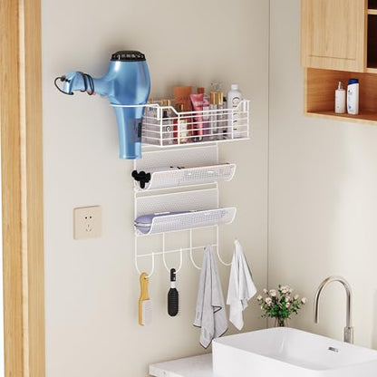 3 Tier Hair Tool Organizer Wall Mount, curling iron holder Basket, White - color: 4 Tiers White