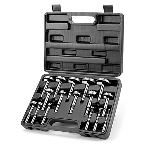 COMOWARE Forstner Bit Set 16 PCS for Woodworking, Precision Carbon Steel Drill bits for Clean Holes, Professional Heat-Treated Boring Tool Kit for Plastic & PVC, 1/4" to 2-1/8" Sizes