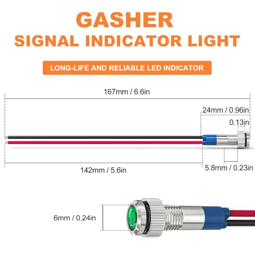 GASHER 5 PCS Energy Saving Indicator Light, LED Light 12V/24V/110V 20mA Panel Mount Light, Mounting Hole Size 6mm Green LED (12V) - color: Green, size: 6MM（12V）