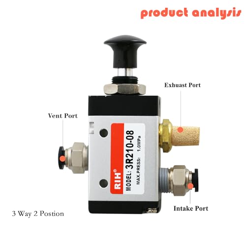 RIH 3 Way 2 Postion Air Valve Air Hand Lever Operated Valve Pneumatic Solenoid Valve Manual Control Push Pull Valves 3R210-08 (1/4"NPT) - style: 3 Way 2 Postion