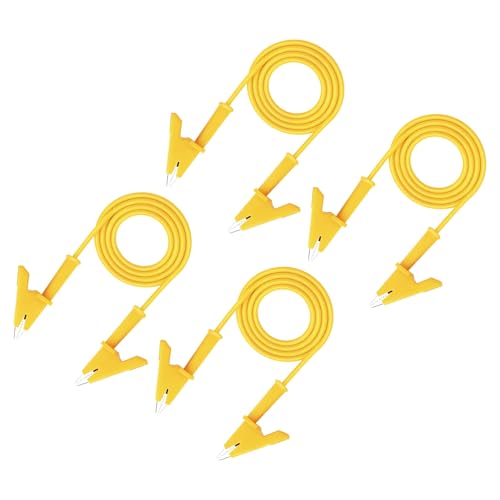MECCANIXITY 4pcs 3.3ft Alligator Clip Test Leads, 15A Dual Alligator Clips with Wires for Multimeter Jumper Wire Industry Car Battery, Yellow