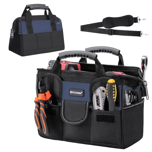 TICONN Heavy Duty Tool Bag Organizer, Portable Tool Box with Shoulder Strap - color: Blue, size: 12" Standard Base