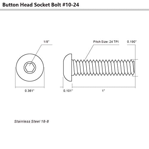 10-24 x 1 Button Head Socket Cap Bolts Screws, 50 PCS - size: 10-24 x 1"