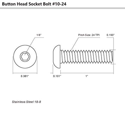 10-24 x 1 Button Head Socket Cap Bolts Screws, 50 PCS - size: 10-24 x 1"