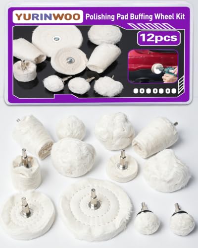 12 PCS Buffing Pad Polishing Wheel Kits for Dremel, Buffing Wheel Polishing Bits with 1/4 Inch Shank for Metal Aluminum Chrome Wood Jewelry Brass Glass Plastic Stainless Steel - style: 12 PCS