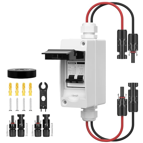 Solar Panels Disconnect Switch 25Amp DC Solar Shut Off Switch 400V 2 Poles Outdoor AC Small Miniature Circuit Breaker Box, IP65 Waterproof UV-Proof for PV Homes - style: 25A