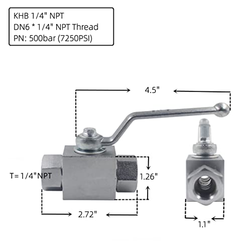 High Pressure Hydraulic Valve KHB 1/4'' NPT, Shut-Off 2 Way Ball Valve, Hydraulic Ball Valve 7250 PSI - size: KHB 1/4NPT(2 Way)