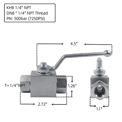 High Pressure Hydraulic Valve KHB 1/4'' NPT, Shut-Off 2 Way Ball Valve, Hydraulic Ball Valve 7250 PSI - size: KHB 1/4NPT(2 Way)