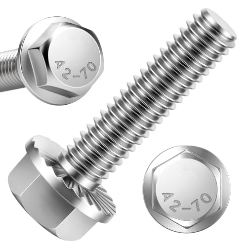 Mellewell 1/4-20 x 1 Flanged Hex Head Bolts Flange Hexagon Screws, Stainless Steel A2, DIN 6921, 25 PCS - color: Silver, size: 1/4-20 x 1"