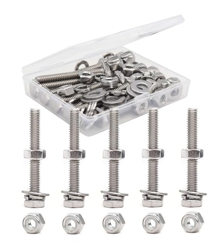 1/4-20 x 1-3/4" Hex Bolts Washers Nuts Set, 50 Pieces, 304 Stainless Steel, Plain Finish, 1/4"-20 Hex Nuts, 1/4"-20 Nylon Inserted Nuts, 1/4" Spring Washer, 1/4" Flat Washers - size: 1/4-20" x 1-3/4" (10-Pack)