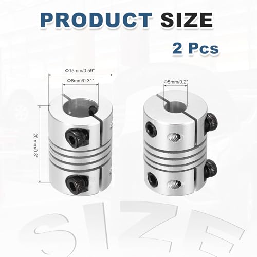MECCANIXITY 2 Pcs 5 to 8mm Flexible Shaft Coupling 20mm L 15mm Dia - size: 5 to 8mm