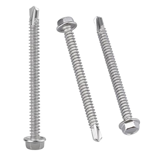#12 x 2-3/4" (50 Pack) Hex Washer Head Self Drilling Screws (5/8" to 6" Available), 410 Stainless Steel Self Tapping Sheet Metal Screws, No Pre-drilled Needs - size: #12 x 2-3/4"