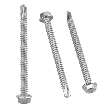 #12 x 2-3/4" (50 Pack) Hex Washer Head Self Drilling Screws (5/8" to 6" Available), 410 Stainless Steel Self Tapping Sheet Metal Screws, No Pre-drilled Needs - size: #12 x 2-3/4"