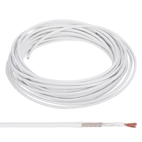 PATIKIL 32.8Ft 14 AWG High Temperature Wire, -60-350 Degrees Celsius Mica Glass Fiber Electronic Wire Insulated Heat Resistant Electronical Flexible Cable for Lamp Boiler Heater, White - size: 14 AWG