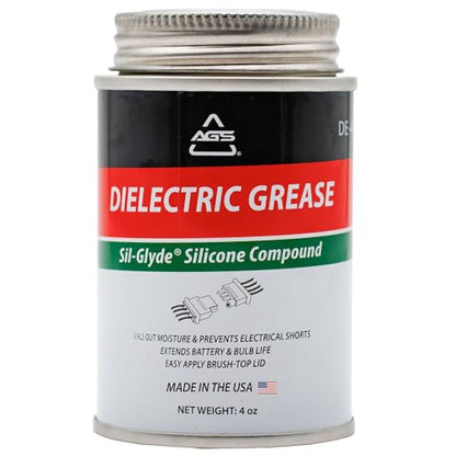 AGS Dielectric Grease for Electrical Connectors – 4oz Silicone Grease for Spark Plugs, Battery Terminals, Wiring & Connectors, Made in USA Since 1931, Brush-Top Can for Precise, Mess-Free Application - size: 4oz
