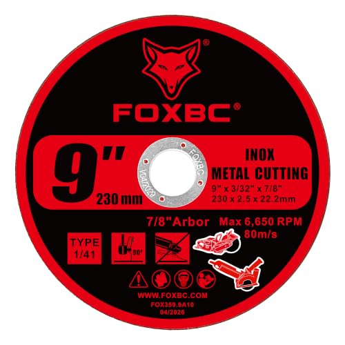 FOXBC 9 Inch Metal Cut-Off Wheel Discs, 9" x 3/32" x 7/8" - 10 Pack