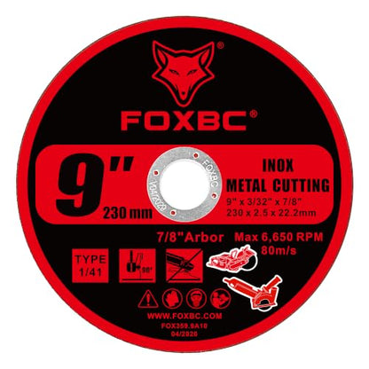 FOXBC 9 Inch Metal Cut-Off Wheel Discs, 9" x 3/32" x 7/8" - 10 Pack