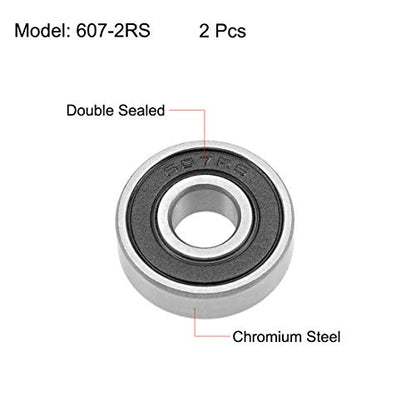 uxcell 607-2RS Deep Groove Ball Bearings 7mm x 19mm x 6mm Double Sealed Chrome Steel Z2 2pcs - size: 7x19x6mm